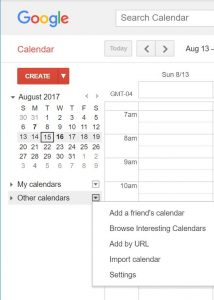 Screen shot Add Calendar in Google