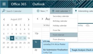 Screen shot Add calendar from Internet menu option
