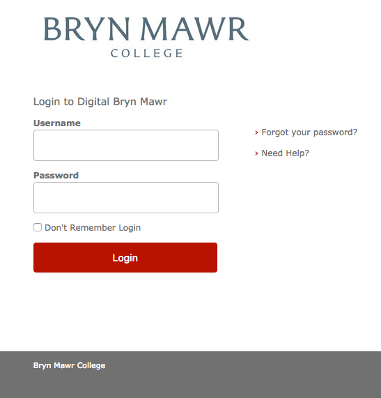 Screenshot of Digital Bryn Mawr login page