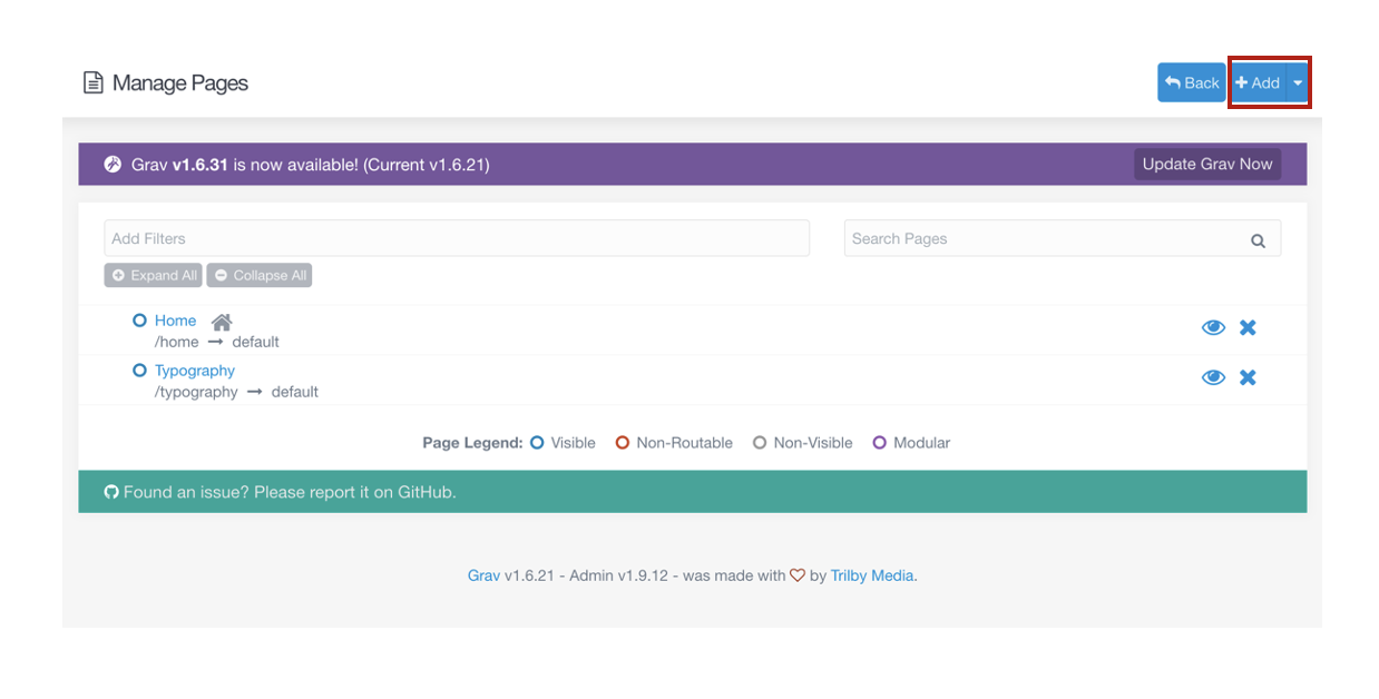 Screenshot of Manage Pages
