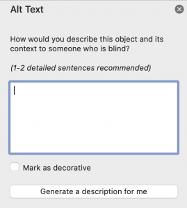 Screenshot of Alt Text menu on a Mac