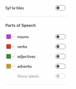Screenshot of Grammar Options menu