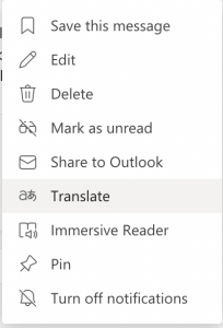 Screenshot of More options menu on a desktop with Translate highlighted