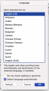 Screenshot of Language menu on a Mac