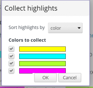 menu to select which highlights to collect
